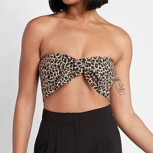 NWT Express Leopard Print Linen-Blend Tie Front Bandeau Top